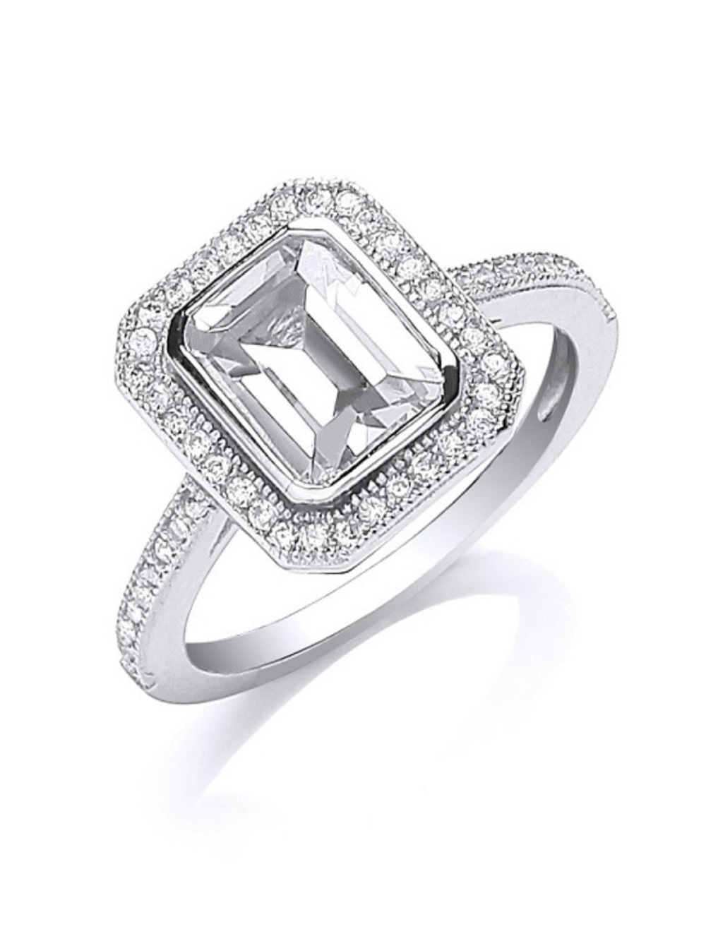 Swarovski Silver Emerald-Cut Halo Ring